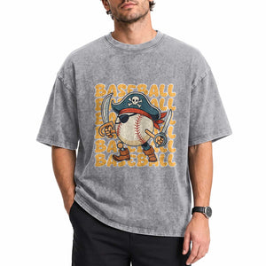 Funny Pirate Baseball Washed Cotton T-Shirt Sport Lover Gift
