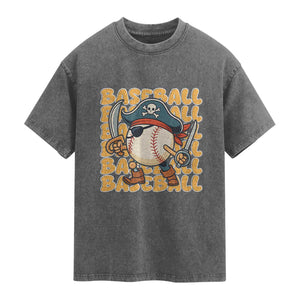 Funny Pirate Baseball Washed Cotton T-Shirt Sport Lover Gift
