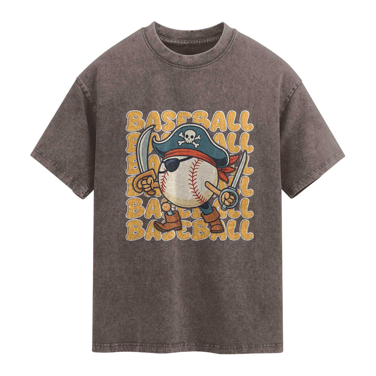 Funny Pirate Baseball Washed Cotton T-Shirt Sport Lover Gift