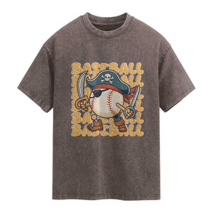 Funny Pirate Baseball Washed Cotton T-Shirt Sport Lover Gift