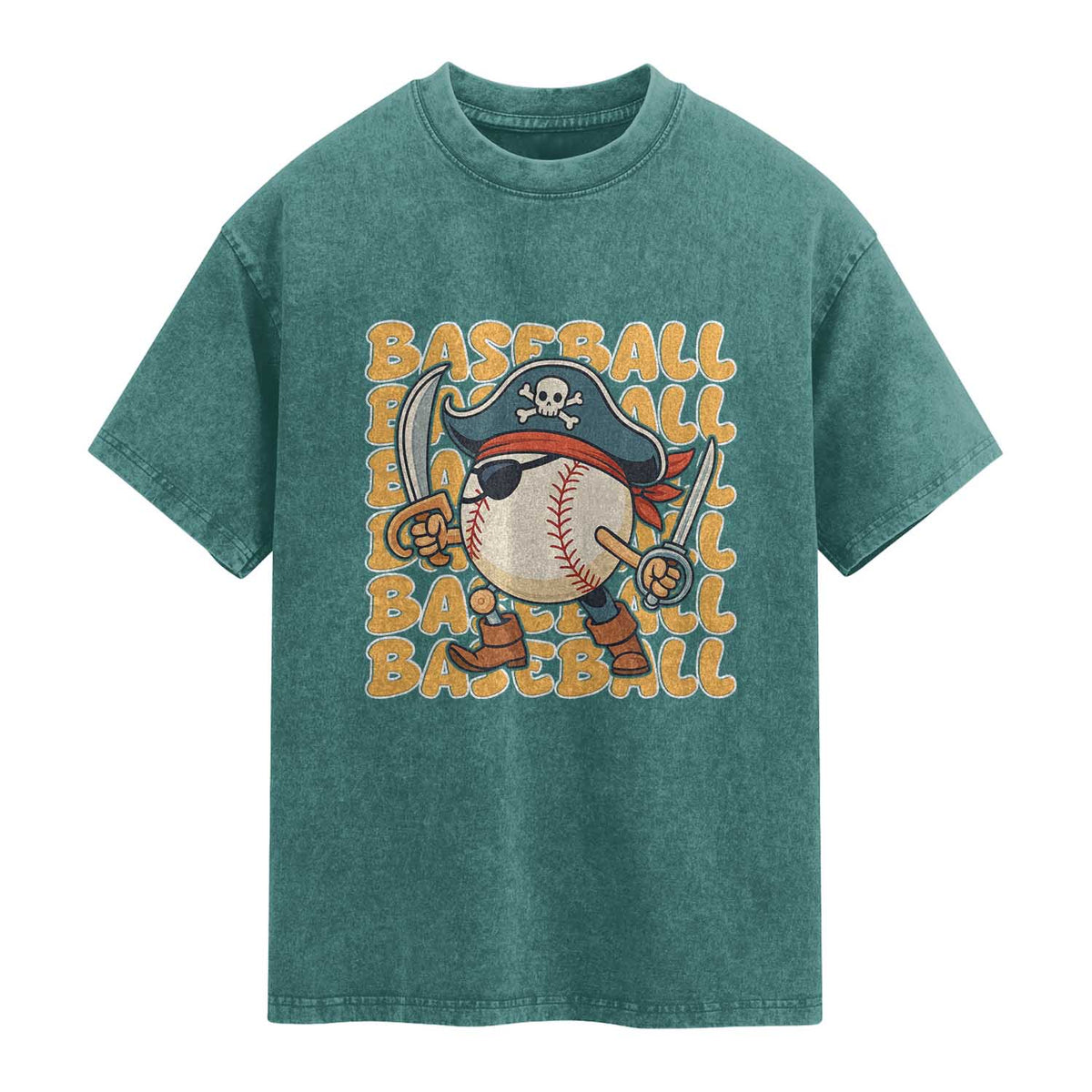 Funny Pirate Baseball Washed Cotton T-Shirt Sport Lover Gift