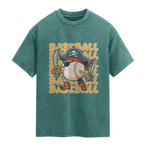 Funny Pirate Baseball Washed Cotton T-Shirt Sport Lover Gift