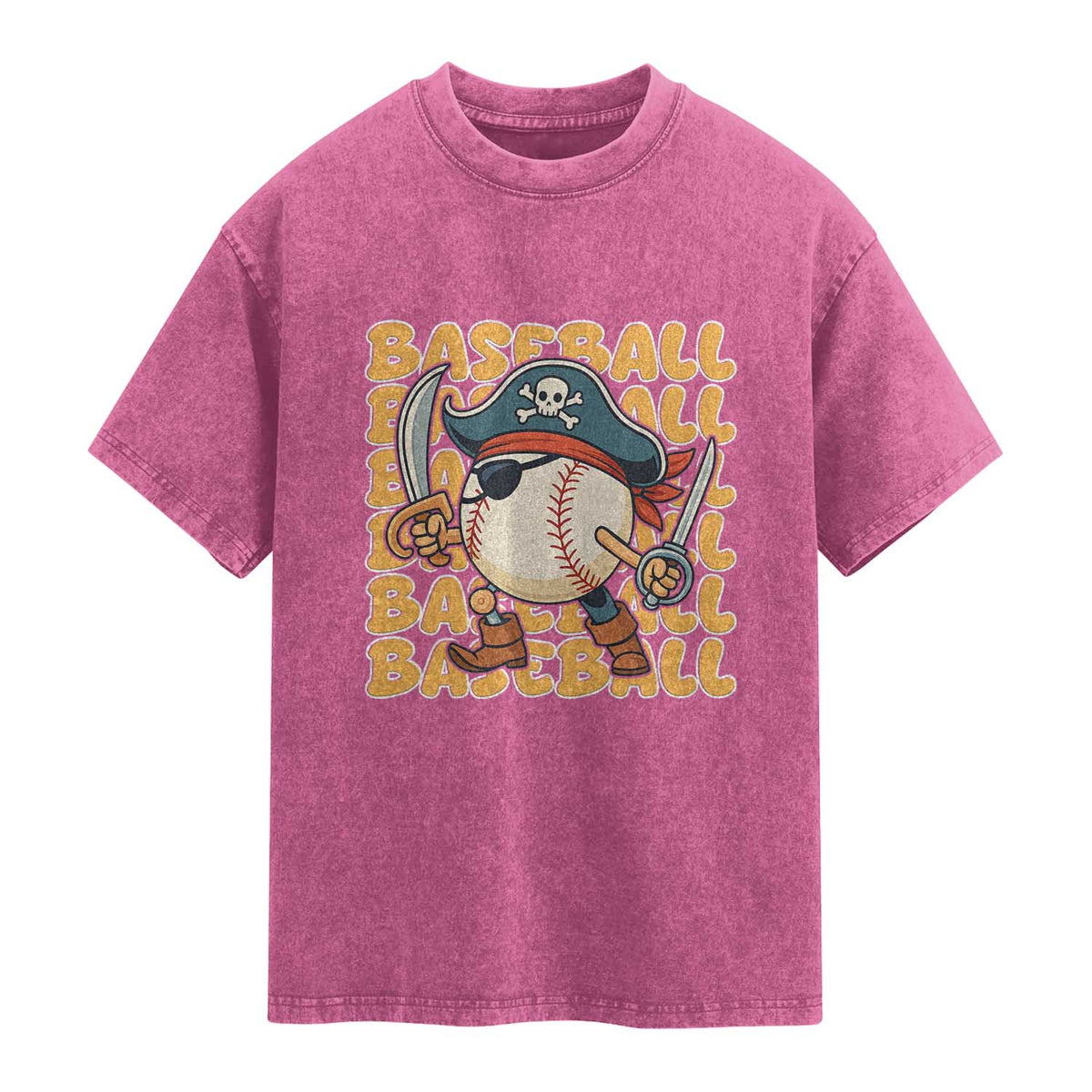 Funny Pirate Baseball Washed Cotton T-Shirt Sport Lover Gift