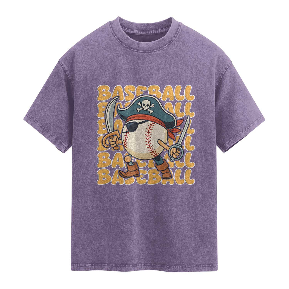 Funny Pirate Baseball Washed Cotton T-Shirt Sport Lover Gift