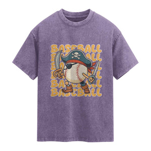 Funny Pirate Baseball Washed Cotton T-Shirt Sport Lover Gift