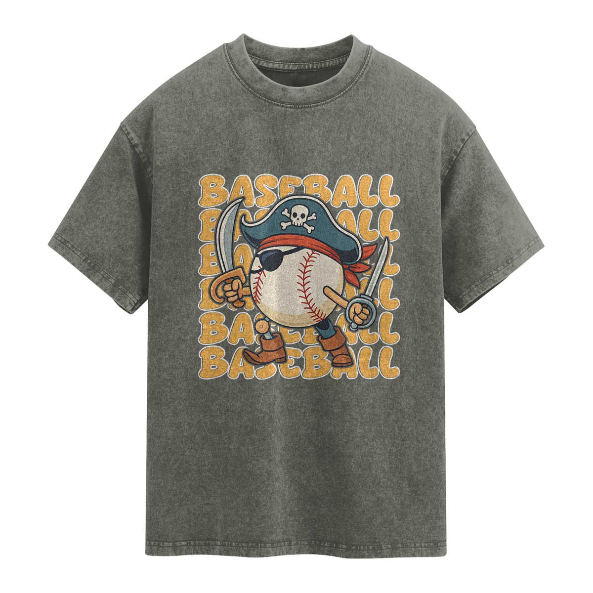 Funny Pirate Baseball Washed Cotton T-Shirt Sport Lover Gift