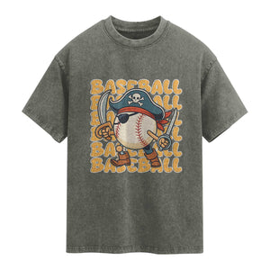 Funny Pirate Baseball Washed Cotton T-Shirt Sport Lover Gift