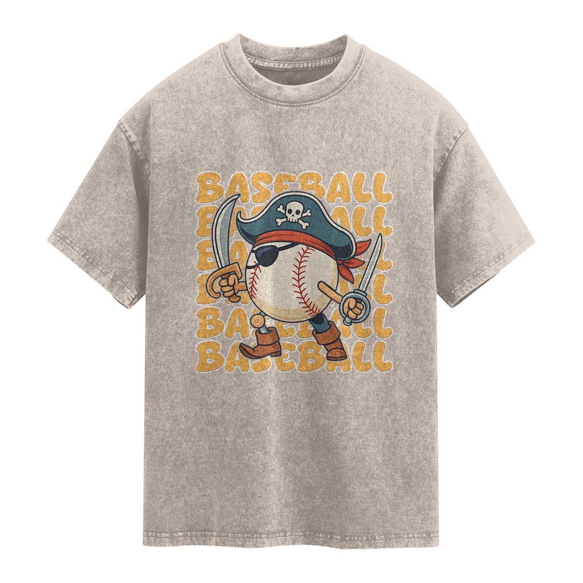 Funny Pirate Baseball Washed Cotton T-Shirt Sport Lover Gift