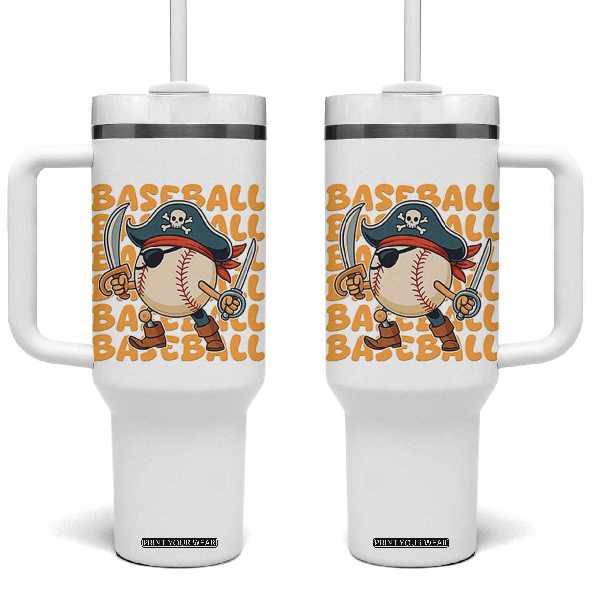 Funny Pirate Baseball Tumbler With Handle Sport Lover Gift TS12 One Size: 40 oz White Print Your Wear