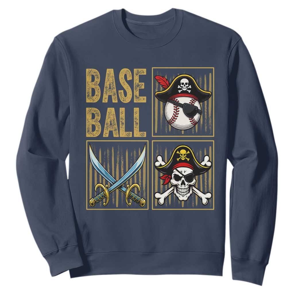 Funny Pirate Skeleton Baseball Sweatshirt Sports Lover Gifts TS12 Navy Print Your Wear