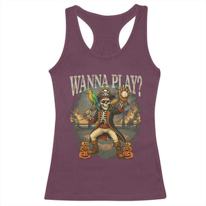 Halloween Baseball Racerback Tank Top Funny Wanna Play Dabbing Pirate Skeleton Catcher TS12 Maroon Print Your Wear