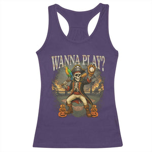 Halloween Baseball Racerback Tank Top Funny Wanna Play Dabbing Pirate Skeleton Catcher TS12 Purple Print Your Wear