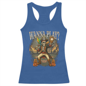 Halloween Baseball Racerback Tank Top Funny Wanna Play Dabbing Pirate Skeleton Catcher TS12 Royal Blue Print Your Wear
