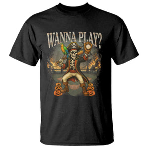 Halloween Baseball T Shirt Funny Wanna Play Dabbing Pirate Skeleton Catcher TS12 Black Print Your Wear