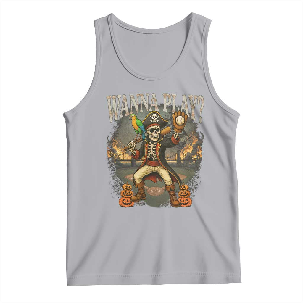 Halloween Baseball Tank Top Funny Wanna Play Dabbing Pirate Skeleton Catcher TS12 Athletic Heather Print Your Wear