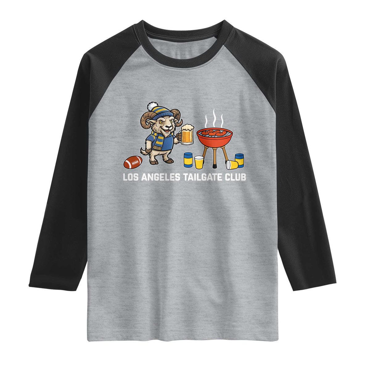 Funny Los Angeles Tailgate Club Raglan Shirt Game Day BBQ Ram Fan TS12 Heather Gray Black Print Your Wear