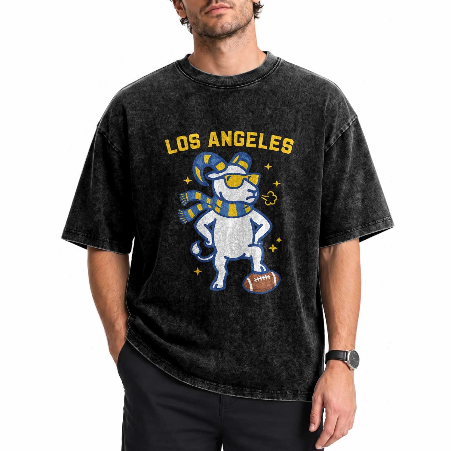 Cool Ram Football Fan Washed Cotton T-Shirt Royal Blue And Gold Pride