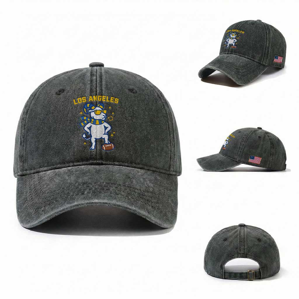 Cool Ram Football Fan Washed Cotton Baseball Cap Royal Blue And Gold Pride TS12 Washed Cap Universal Fit Dark Green Print Your Wear