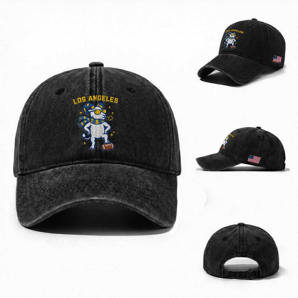 Cool Ram Football Fan Washed Cotton Baseball Cap Royal Blue And Gold Pride TS12 Washed Cap Universal Fit Black Print Your Wear