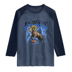 Gothic Lightning Ram Skull Raglan Shirt Game Day Sports Fan Gift TS12 Heather Denim Navy Print Your Wear