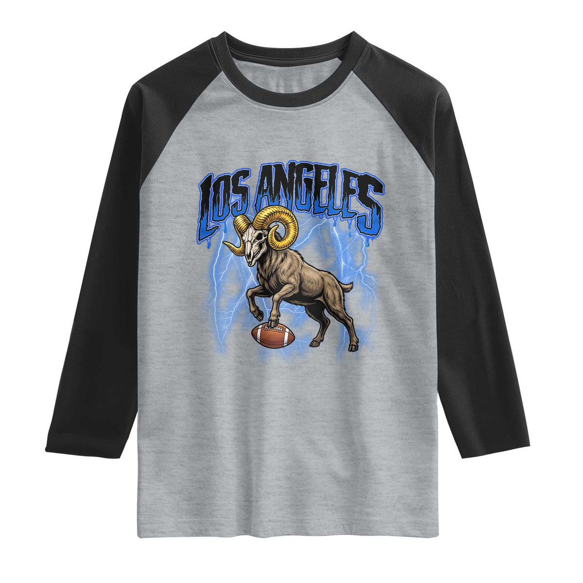 Gothic Lightning Ram Skull Raglan Shirt Game Day Sports Fan Gift TS12 Heather Gray Black Print Your Wear