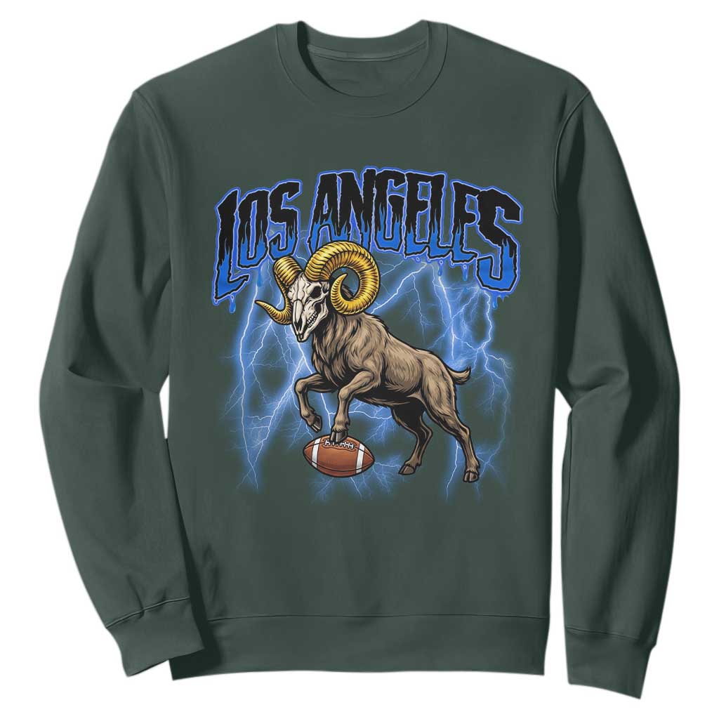 Gothic Lightning Ram Skull Sweatshirt Game Day Sports Fan Gift TS12 Dark Forest Green Print Your Wear