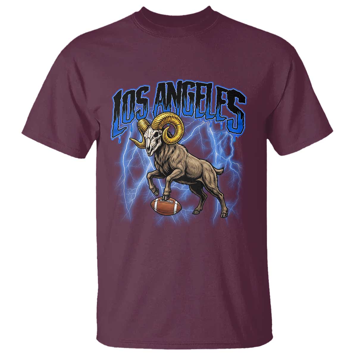 Gothic Lightning Ram Skull T Shirt Game Day Sports Fan Gift TS12 Maroon Print Your Wear