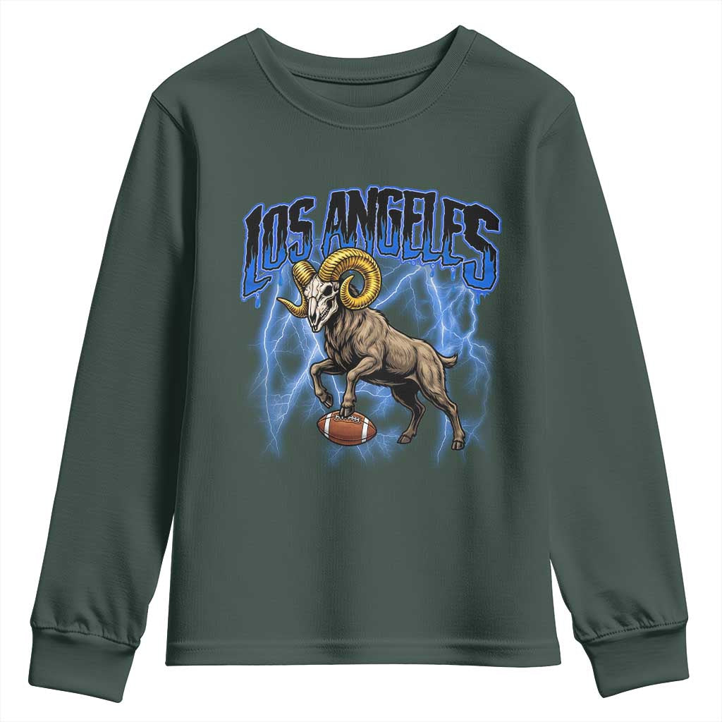Gothic Lightning Ram Skull Youth Sweatshirt Game Day Sports Fan Gift TS12 Dark Forest Green Print Your Wear
