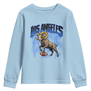 Gothic Lightning Ram Skull Youth Sweatshirt Game Day Sports Fan Gift TS12 Light Blue Print Your Wear
