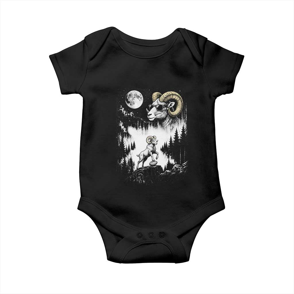 Cool Ram Wearing Sunglasses Moon Nature Vintage Graphic Baby Onesie TS12 Black Print Your Wear