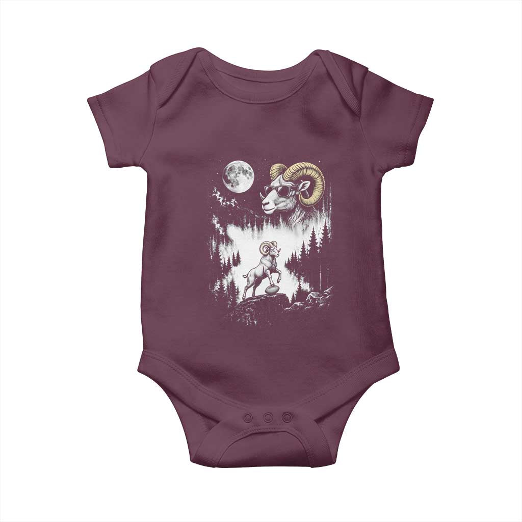 Cool Ram Wearing Sunglasses Moon Nature Vintage Graphic Baby Onesie TS12 Maroon Print Your Wear