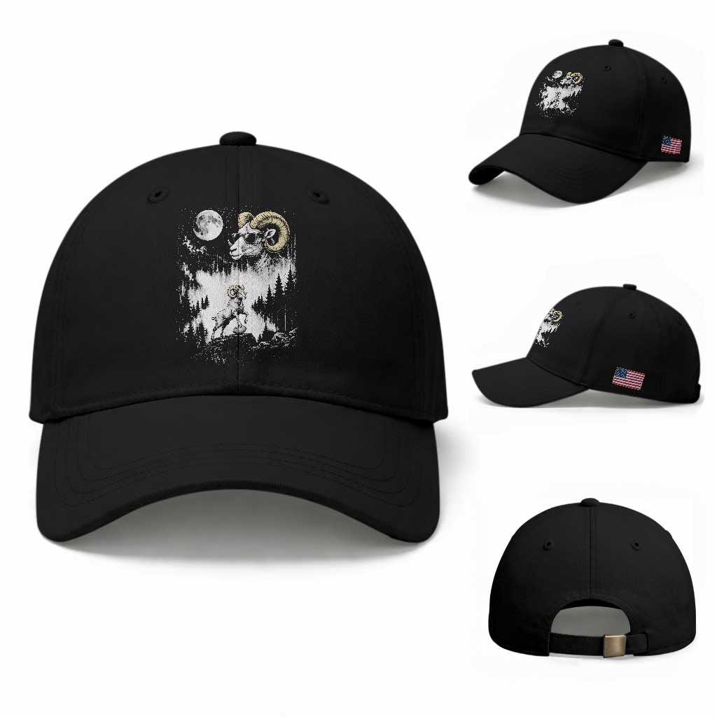 Cool Ram Wearing Sunglasses Moon Nature Vintage Graphic Baseball Cap TS12 Baseball Cap Universal Fit Black Print Your Wear