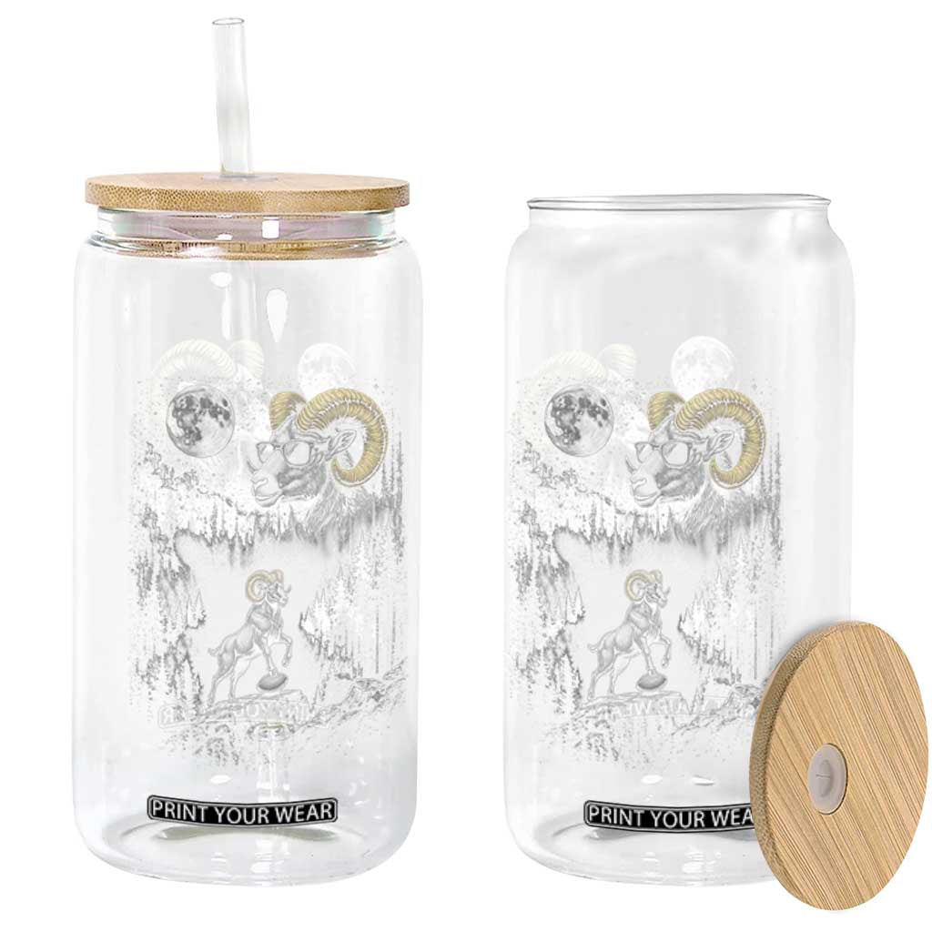 Cool Ram Wearing Sunglasses Moon Nature Vintage Graphic Glass Can TS12 Print Your Wear