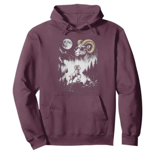 Cool Ram Wearing Sunglasses Moon Nature Vintage Graphic Hoodie TS12 Maroon Print Your Wear