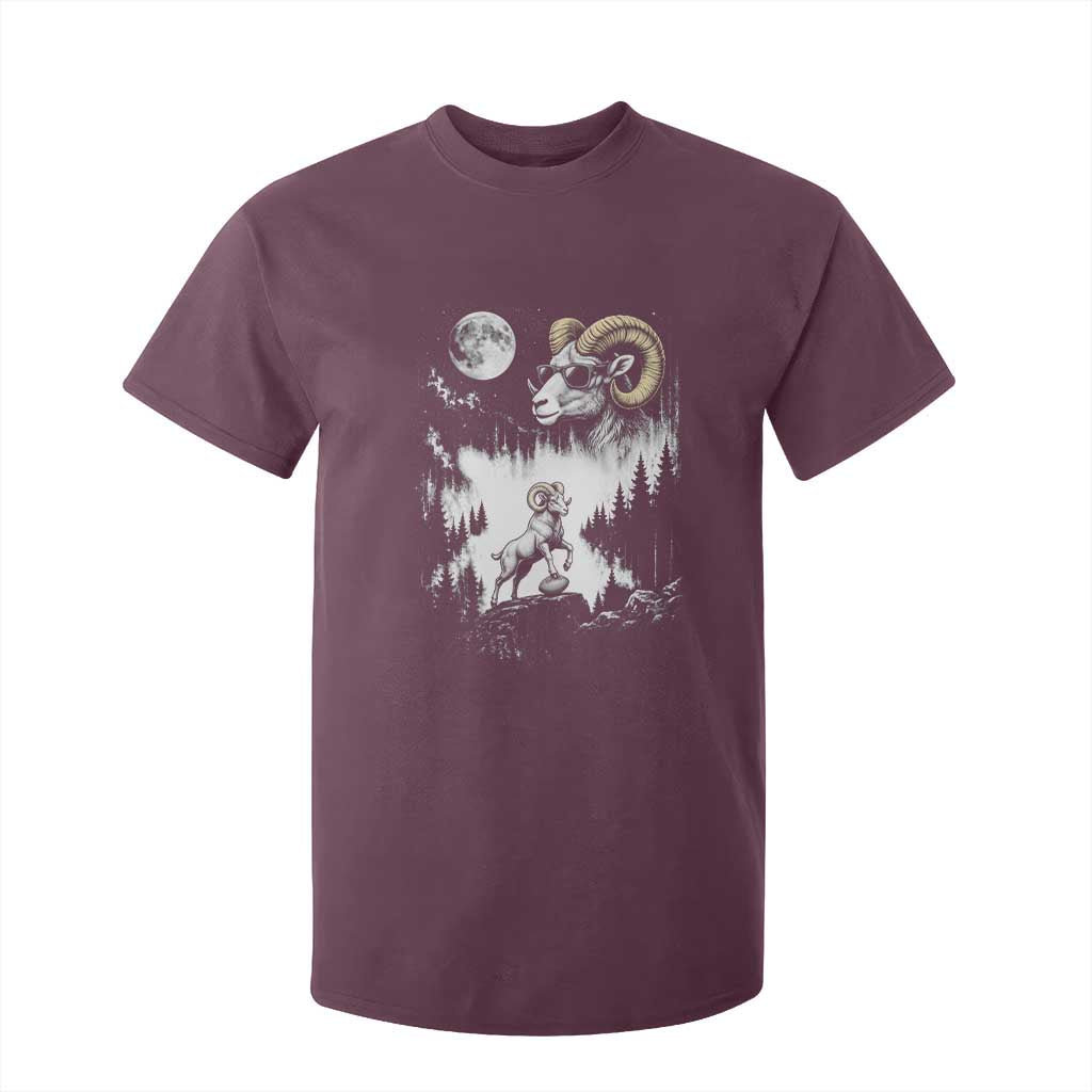 Cool Ram Wearing Sunglasses Moon Nature Vintage Graphic T Shirt For Kid TS12 Maroon Print Your Wear