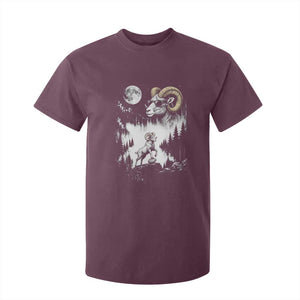 Cool Ram Wearing Sunglasses Moon Nature Vintage Graphic T Shirt For Kid TS12 Maroon Print Your Wear