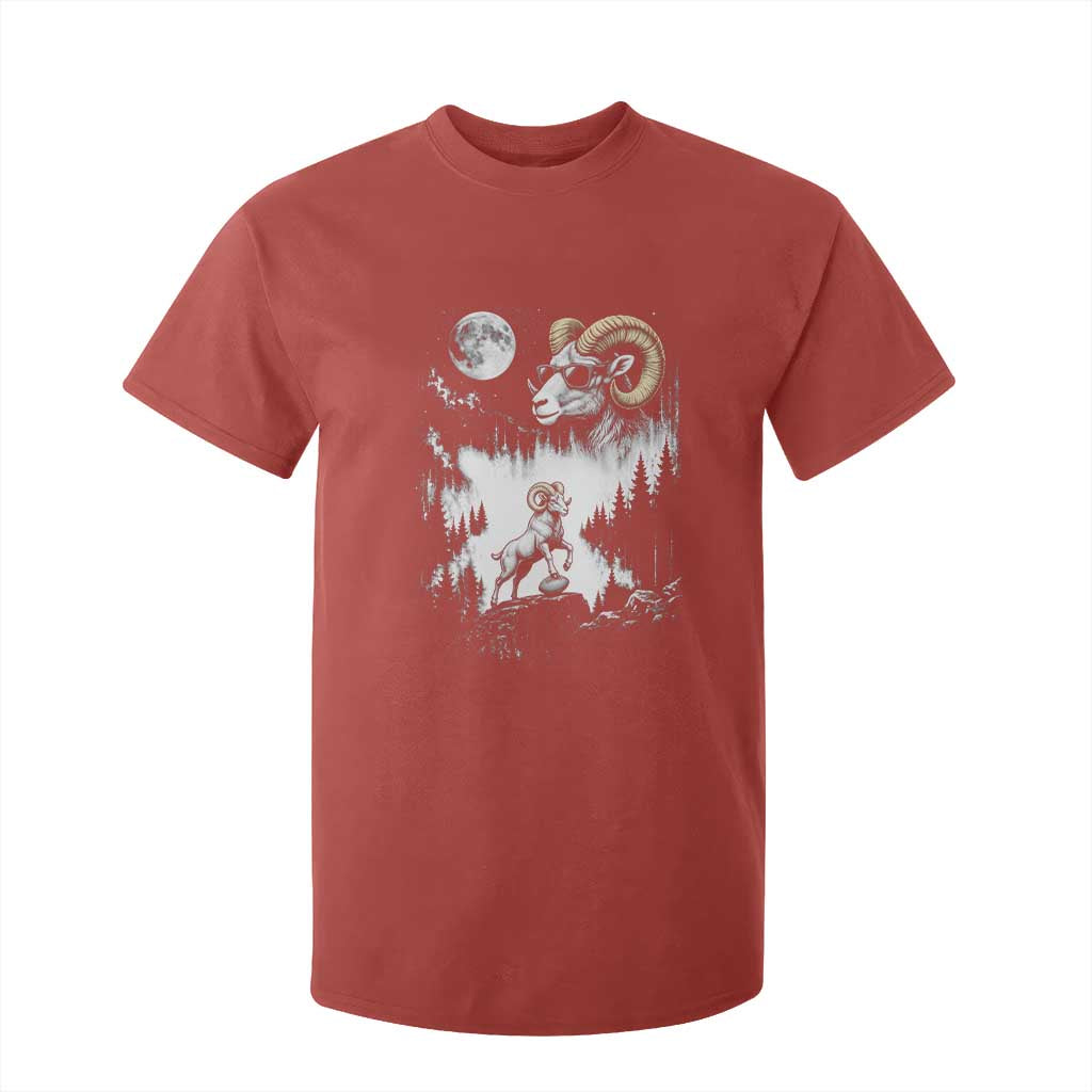 Cool Ram Wearing Sunglasses Moon Nature Vintage Graphic T Shirt For Kid TS12 Red Print Your Wear