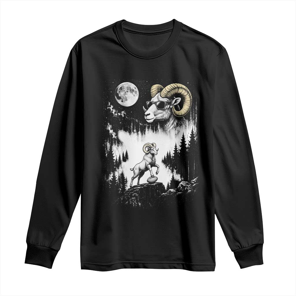 Cool Ram Wearing Sunglasses Moon Nature Vintage Graphic Long Sleeve Shirt TS12 Black Print Your Wear