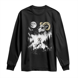 Cool Ram Wearing Sunglasses Moon Nature Vintage Graphic Long Sleeve Shirt TS12 Black Print Your Wear