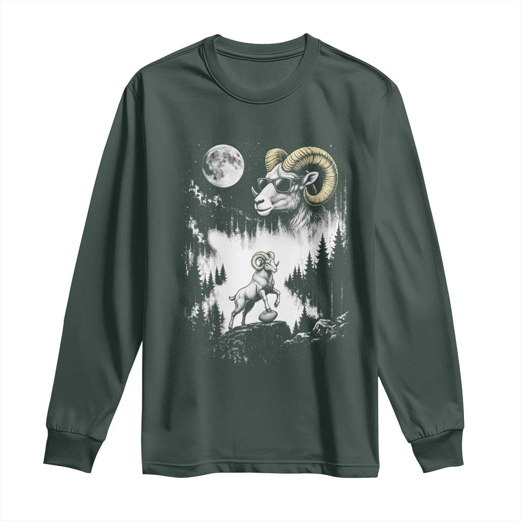 Cool Ram Wearing Sunglasses Moon Nature Vintage Graphic Long Sleeve Shirt TS12 Dark Forest Green Print Your Wear