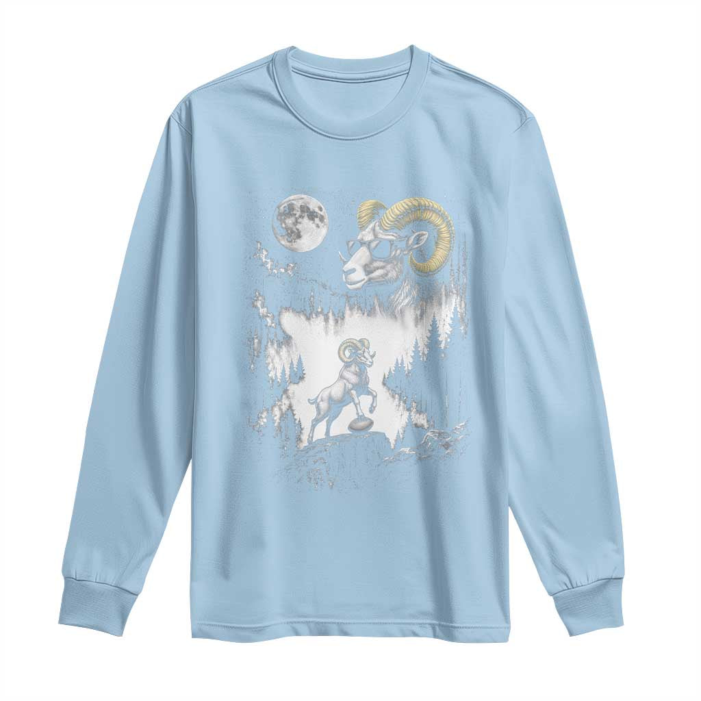 Cool Ram Wearing Sunglasses Moon Nature Vintage Graphic Long Sleeve Shirt TS12 Light Blue Print Your Wear