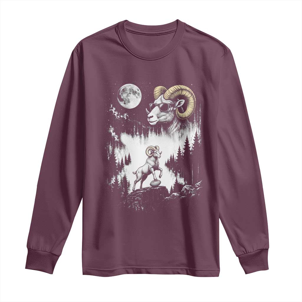 Cool Ram Wearing Sunglasses Moon Nature Vintage Graphic Long Sleeve Shirt TS12 Maroon Print Your Wear