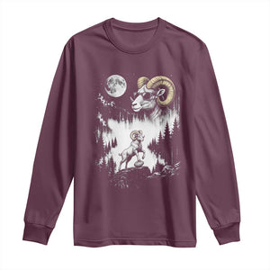 Cool Ram Wearing Sunglasses Moon Nature Vintage Graphic Long Sleeve Shirt TS12 Maroon Print Your Wear