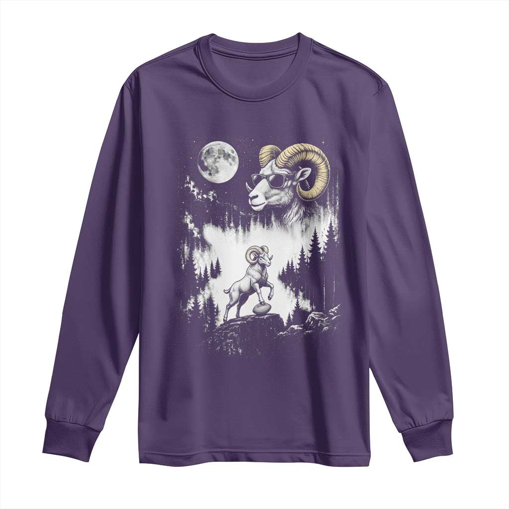 Cool Ram Wearing Sunglasses Moon Nature Vintage Graphic Long Sleeve Shirt TS12 Purple Print Your Wear