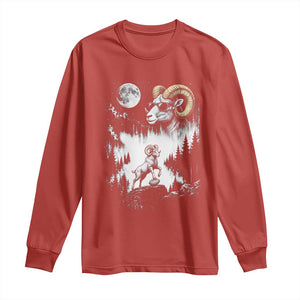 Cool Ram Wearing Sunglasses Moon Nature Vintage Graphic Long Sleeve Shirt TS12 Red Print Your Wear