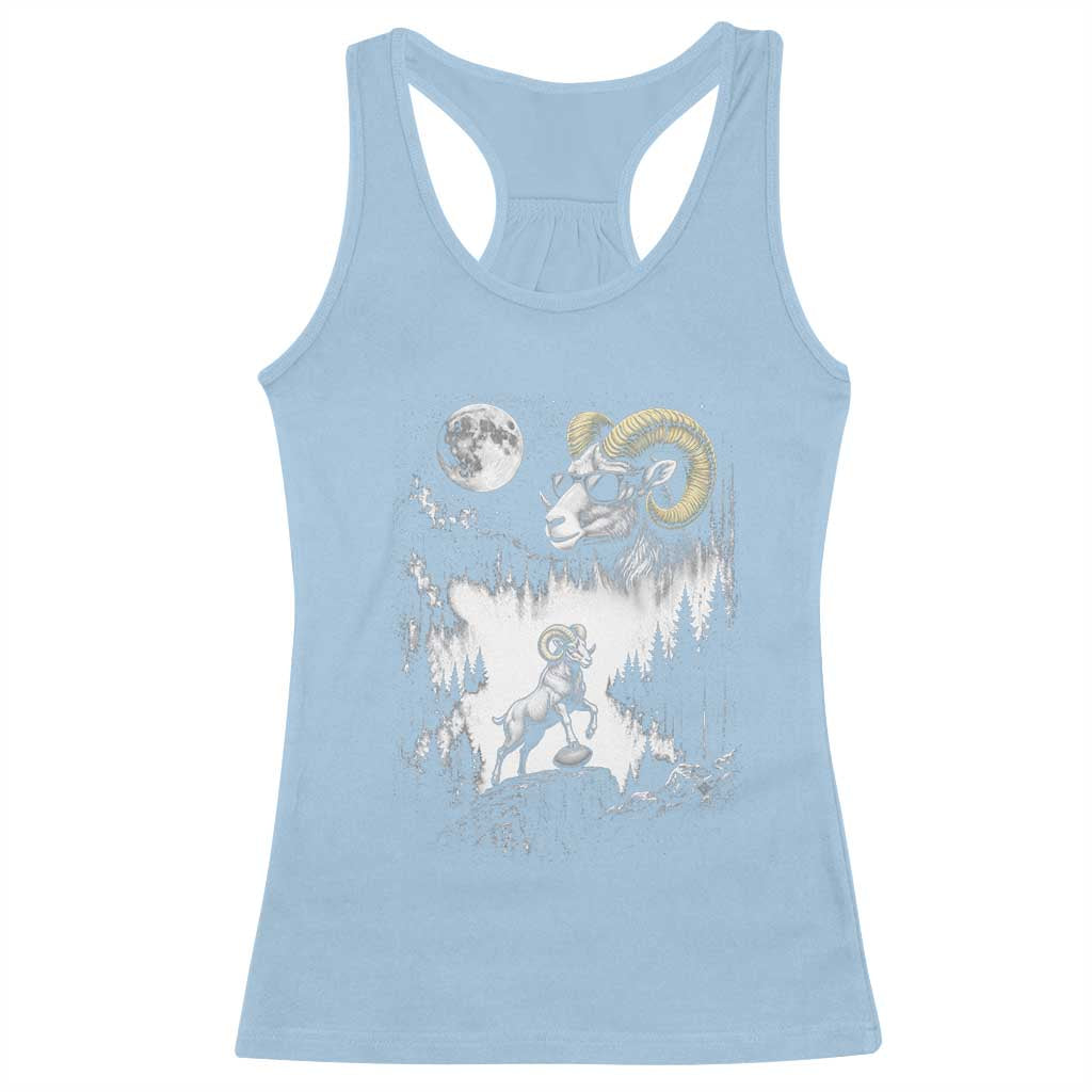 Cool Ram Wearing Sunglasses Moon Nature Vintage Graphic Racerback Tank Top TS12 Light Blue Print Your Wear