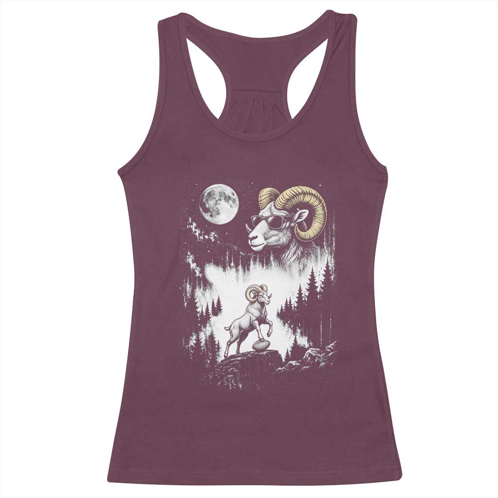 Cool Ram Wearing Sunglasses Moon Nature Vintage Graphic Racerback Tank Top TS12 Maroon Print Your Wear