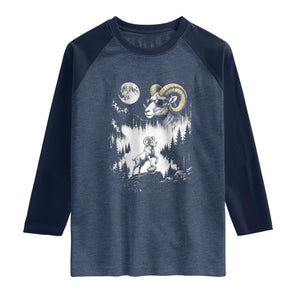 Cool Ram Wearing Sunglasses Moon Nature Vintage Graphic Raglan Shirt TS12 Heather Denim Navy Print Your Wear