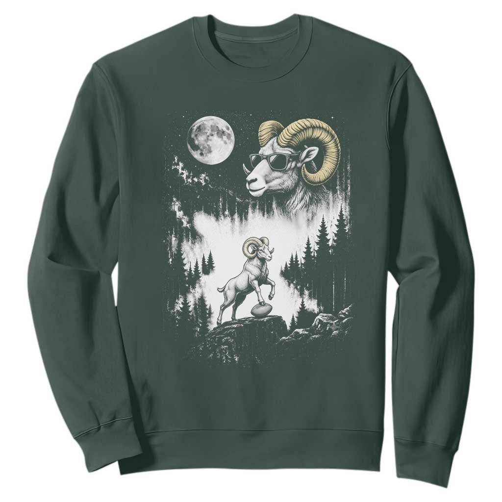 Cool Ram Wearing Sunglasses Moon Nature Vintage Graphic Sweatshirt TS12 Dark Forest Green Print Your Wear