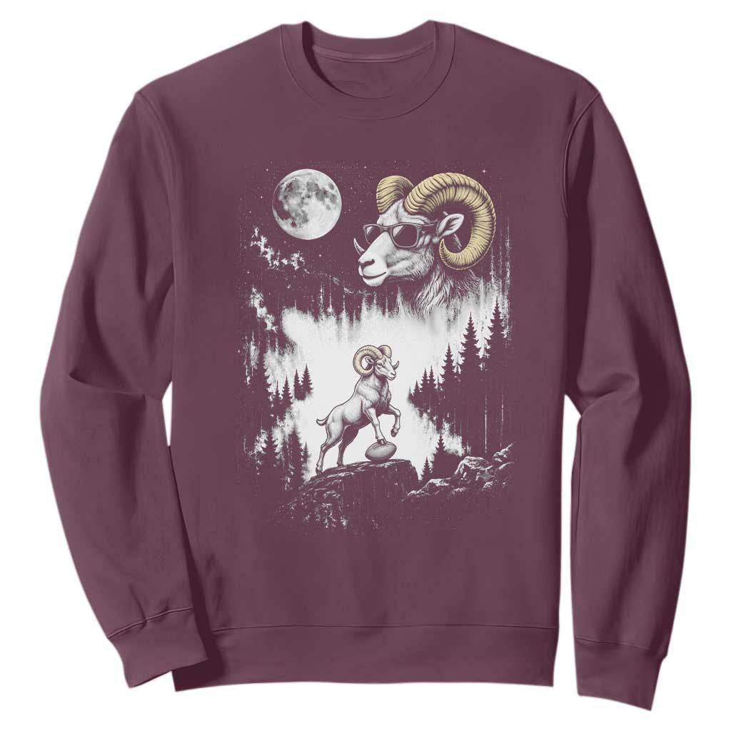 Cool Ram Wearing Sunglasses Moon Nature Vintage Graphic Sweatshirt TS12 Maroon Print Your Wear